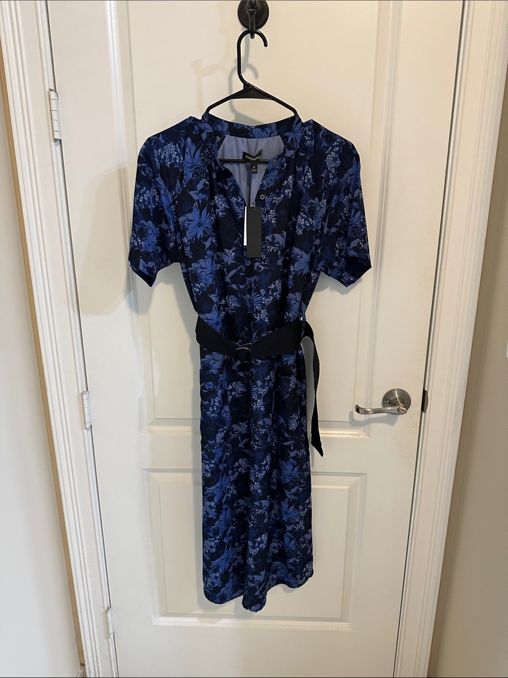 Banana Republic Navy Floral Belted Midi Dress